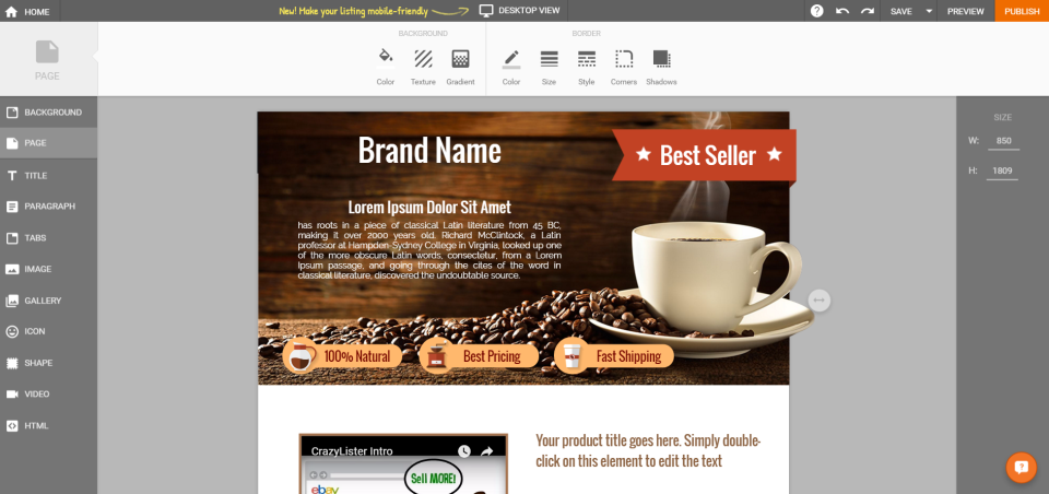 Crazylister Product Template Editor Screenshot
